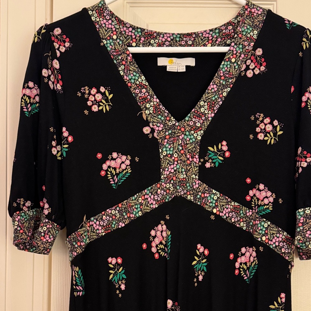 Boden Black Maxi Dress with Pink and Green Floral Print - Picture 3 of 4